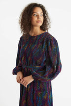 Louche Roza Plisse Foil Print V Back Midi Dress