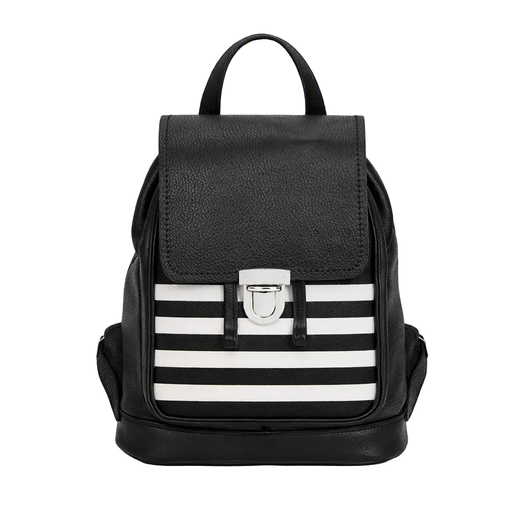 Soft Leather Backpack - Black & White Striped
