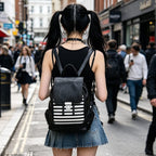 Soft Leather Backpack - Black & White Striped