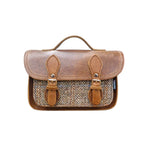 Handmade Tannery Leather and Tweed Cross Body Micro Satchel Plus - Tan