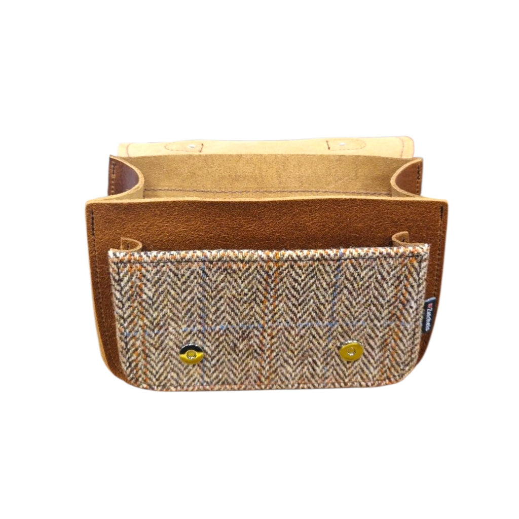 Handmade Tannery Leather and Tweed Cross Body Micro Satchel Plus - Tan