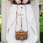 Handmade Tannery Leather and Tweed Cross Body Micro Satchel Plus - Tan