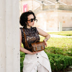 Handmade Tannery Leather and Tweed Cross Body Micro Satchel Plus - Tan