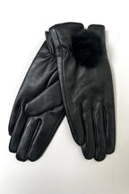Dashlyn Black Faux Fur Bobble Leather Gloves