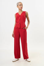 Tilde Linen Mix Straight Leg Trousers - Red