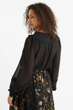 Louche Tuppence Statement Collar Long Sleeve Blouse Black