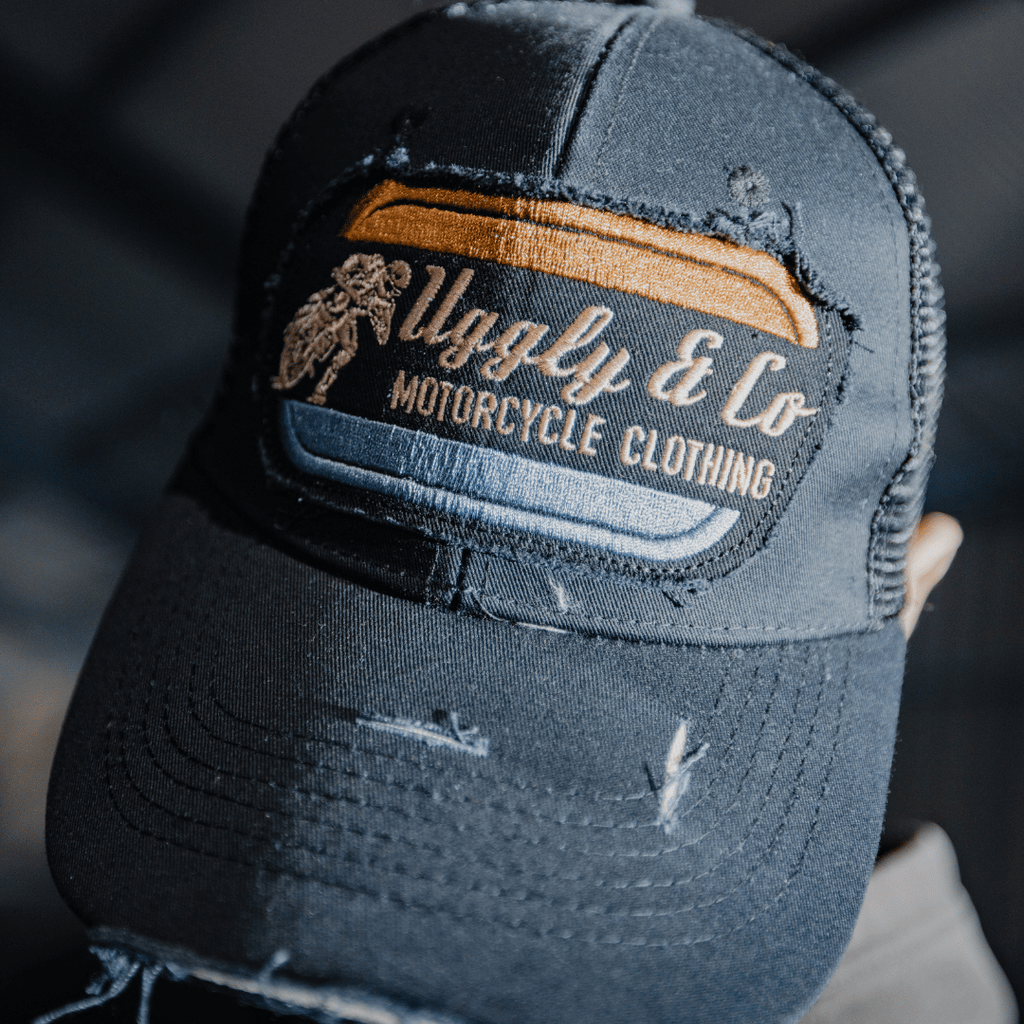 Black Flat Track Trucker Hat