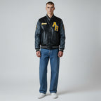 Aviatrix Leather College Varsity Jacket Black/Grey