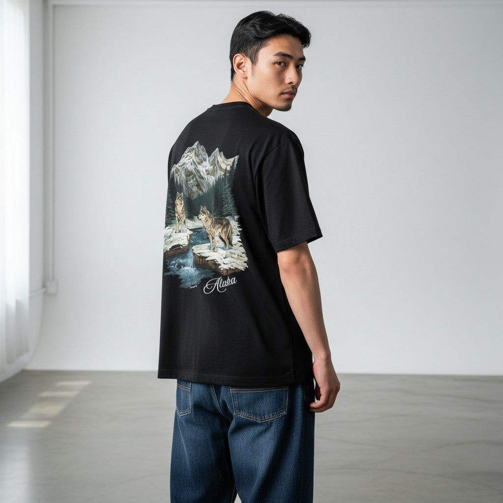 Brag Vintage Alaska Wolf T-Shirt Black