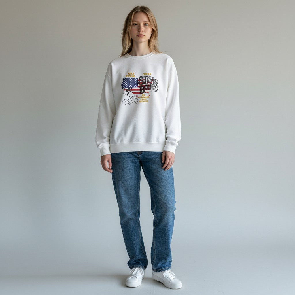 Brag Vintage USA Ski Team Strasbourg Sweatshirt White