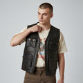 Leather Cow Hide Utility Waistcoat Black