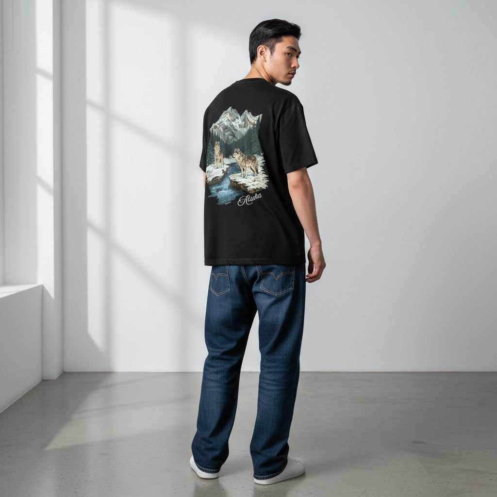 Brag Vintage Alaska Wolf T-Shirt Black