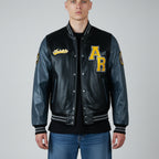 Aviatrix Leather College Varsity Jacket Black/Grey