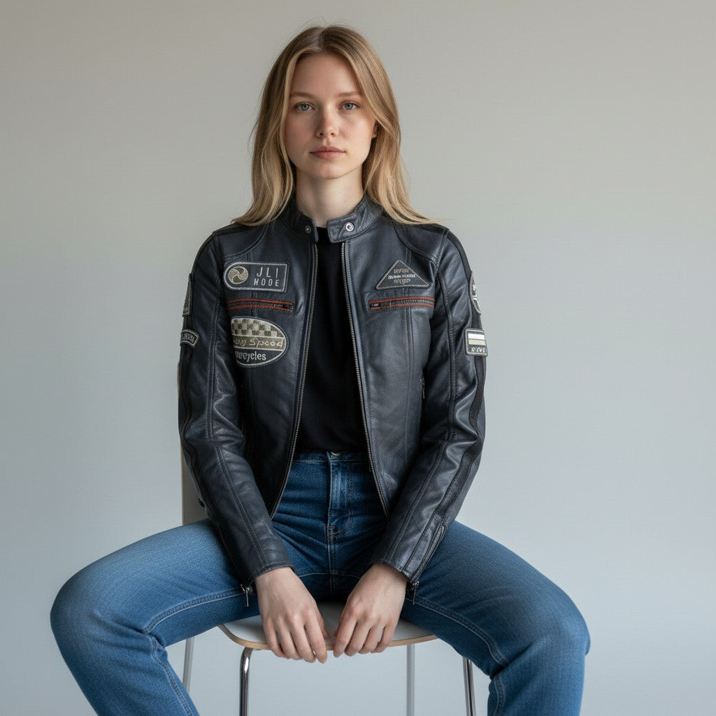 Aviatrix Racing Biker Jacket Charcoal Grey