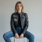 Aviatrix Racing Biker Jacket Charcoal Grey