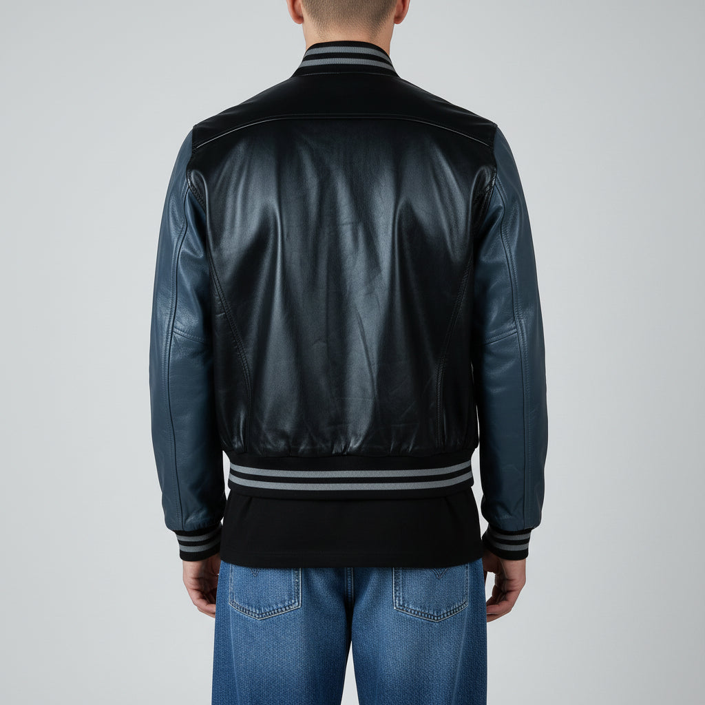 Aviatrix Leather College Varsity Jacket Black/Grey