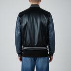 Aviatrix Leather College Varsity Jacket Black/Grey