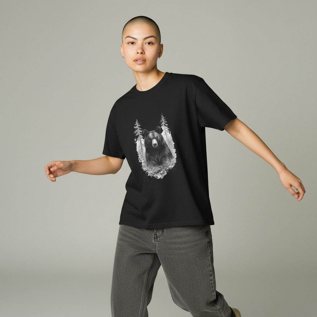 Brag Vintage Unisex Mountain Bear T-Shirt Black