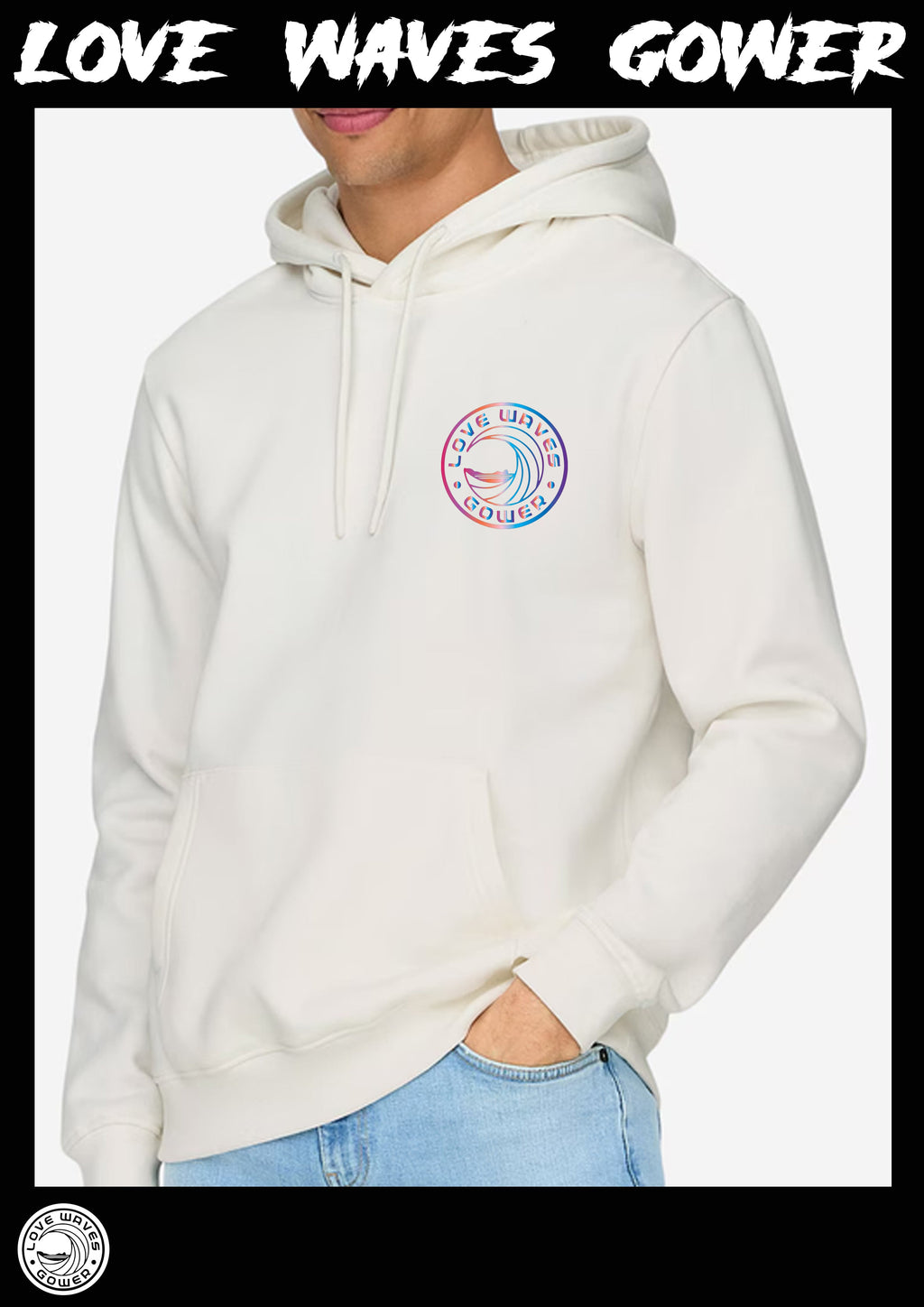 Love Waves Fluro print Hoodie Ivory
