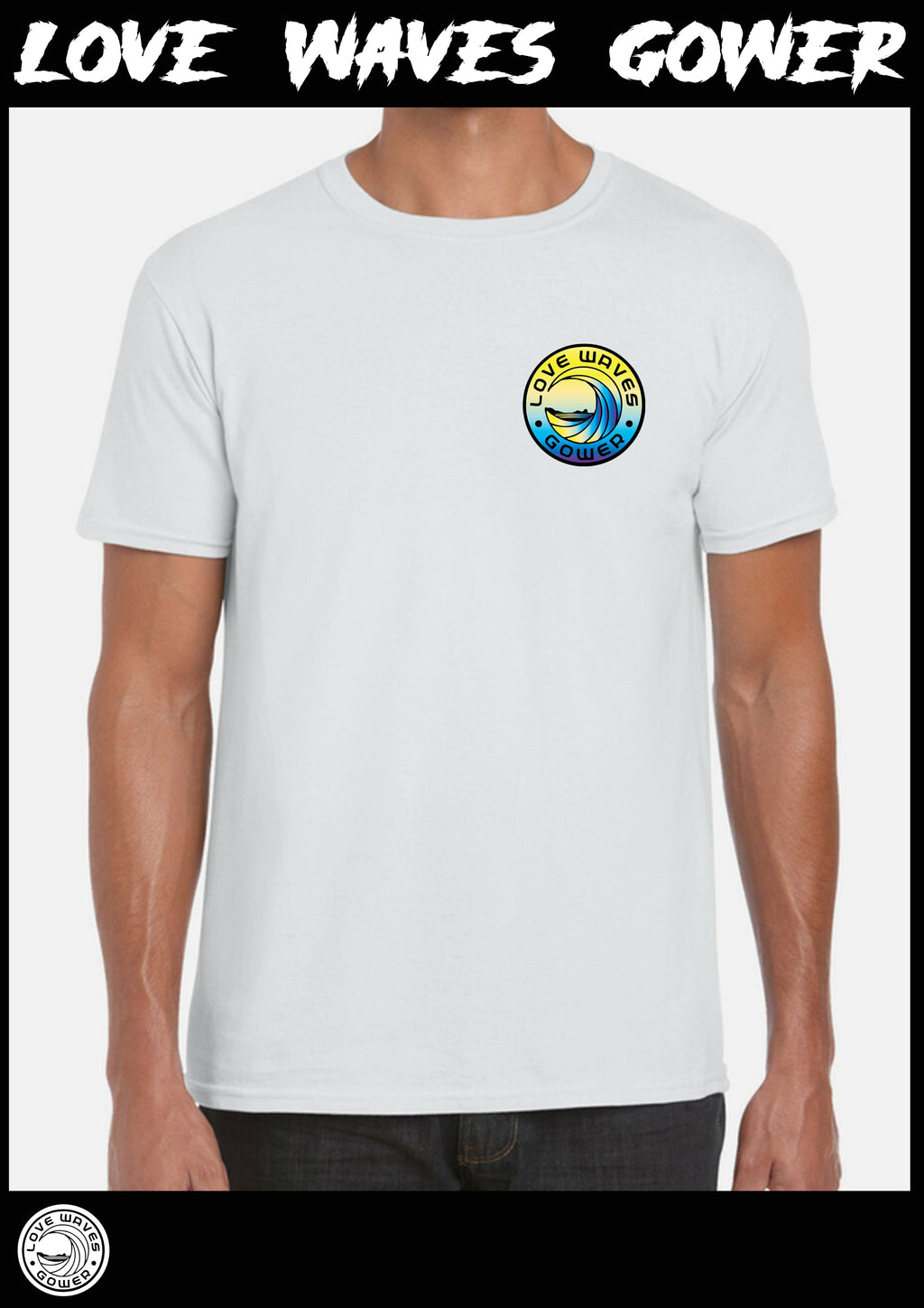 Love waves Fluro print tee shirt white rainbow