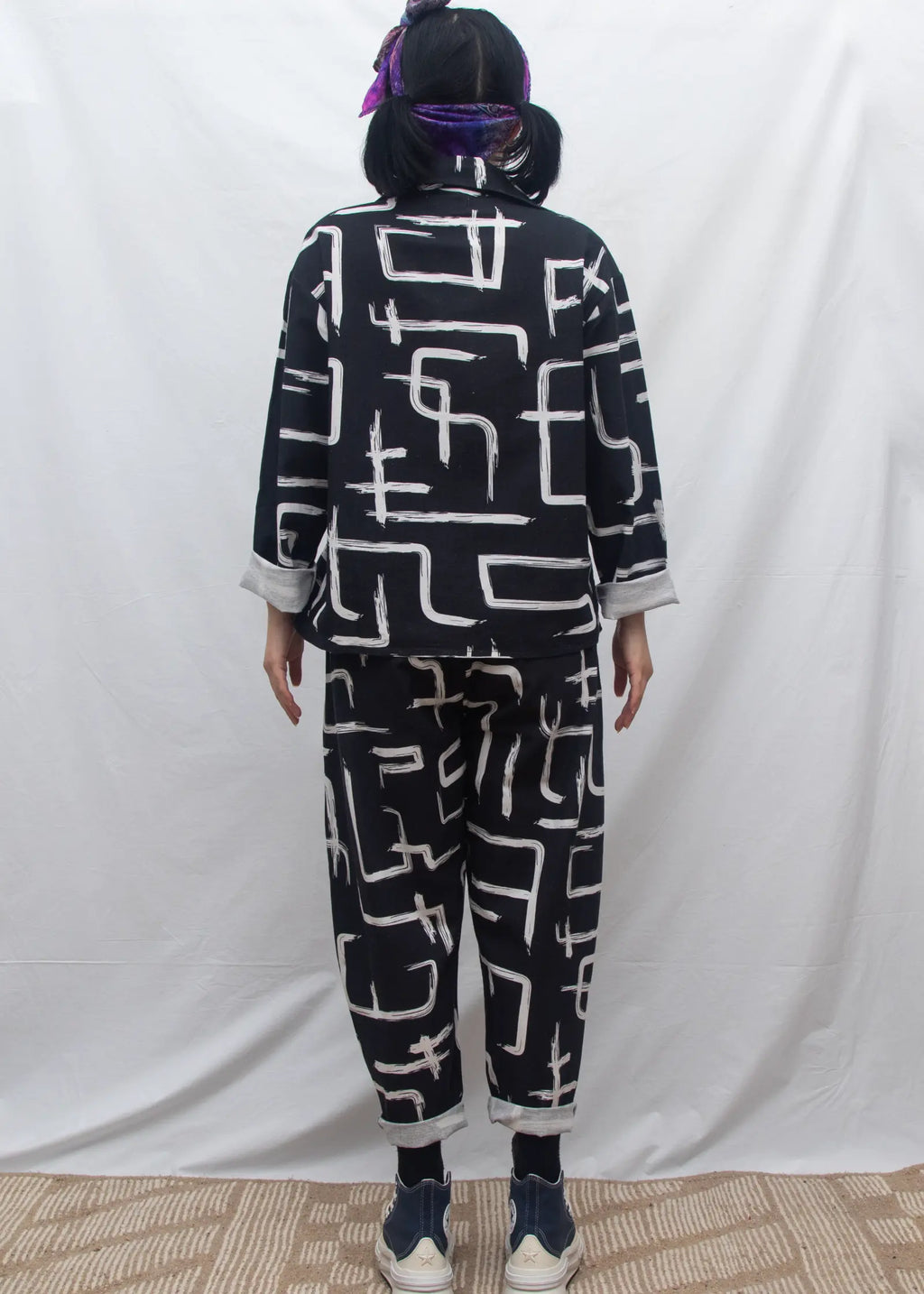 Organic Cotton & Linen Balloon Trousers - Galaxy Black & White