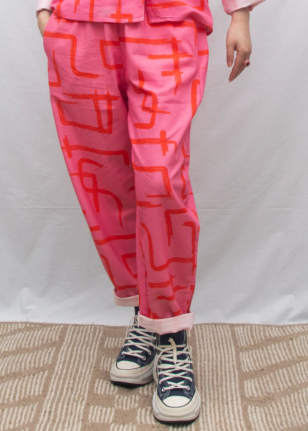 Organic Cotton & Linen Balloon Trousers - Galaxy Pink & Red