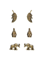 Wilder 3 Pack Elephant Tribal Gold Earrings