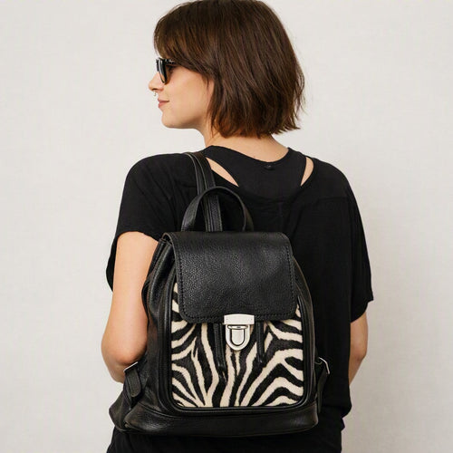 Soft Leather Backpack - Black & White Zebra Print
