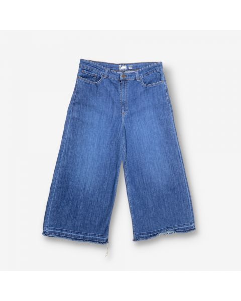 Vintage Lee A-Line Relaxed Raw Hem Crop Jeans Dark Blue W38 L24
