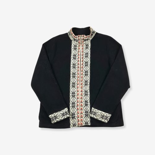 Vintage L.L BEAN Patterned Fleece Zip Up Jacket Black Medium