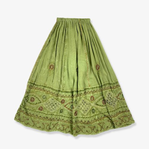 Vintage Embroidered Patterned Maxi Skirt Green XS