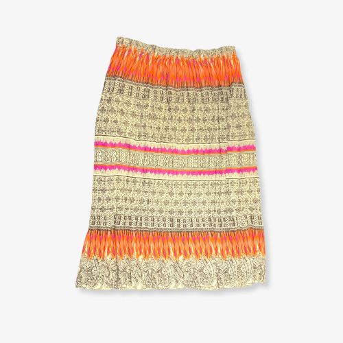 Vintage Patterned Midi Skirt Beige & Orange XL