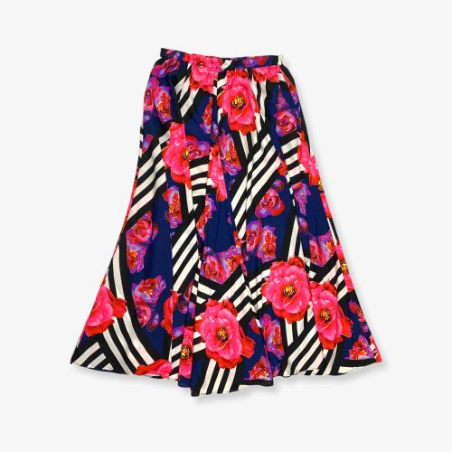 Vintage Patterned Circle Skirt Navy & Pink Large