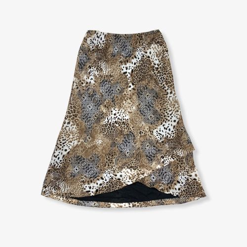 Vintage Wrap Leopard Print Midi Skirt Brown Medium
