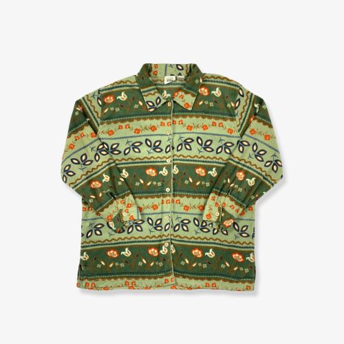 Vintage 90's Patterned Fleece Pyjama Shirt Green XL