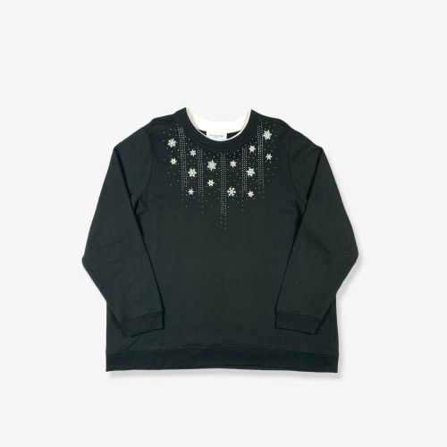 Vintage 90's Granny Collar Snowflake Sweatshirt Black 2XL