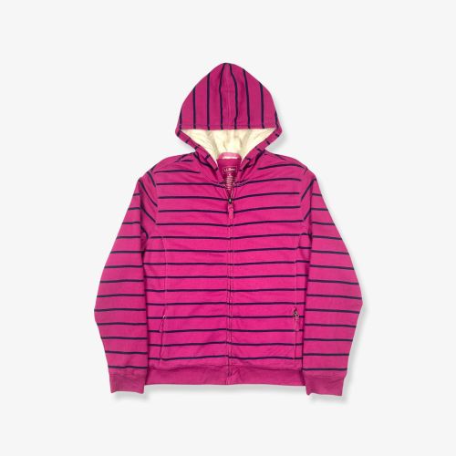 Vintage L.L BEAN Striped Fleece Lined Hoodie Pink XL
