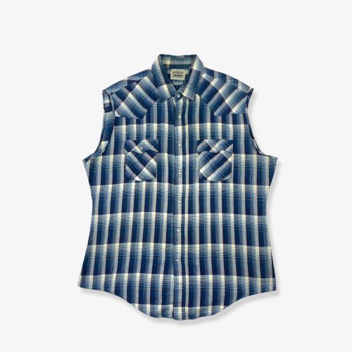 Vintage LEVI'S Sleeveless Check Shirt Blue XL