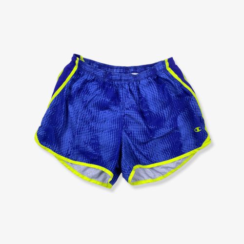 Vintage CHAMPION Patterned Running Sport Shorts Blue/Neon Small