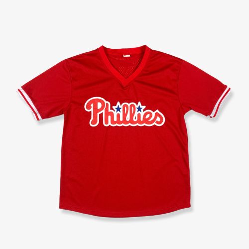 Vintage Philadelphia Phillies MLB Baseball V-Neck Jersey T-Shirt Red XL