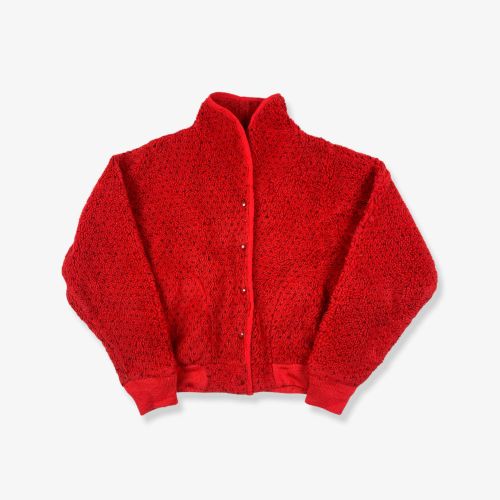 Vintage L.L BEAN Polka Dot Teddy Fleece Jacket Red Medium