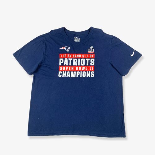 Vintage NIKE New England Patriots Champions Super Bowl T-Shirt Navy Blue 2XL