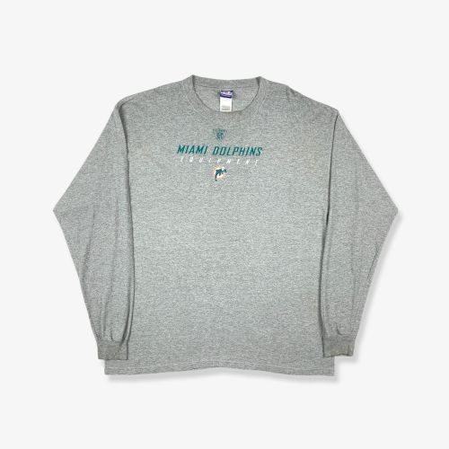 Vintage REEBOK NFL Miami Dolphins Long Sleeve Graphic T-Shirt Grey XL