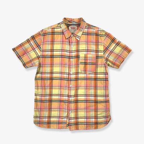 Vintage LEVI'S Short Sleeve Check Shirt Orange/Yellow Medium