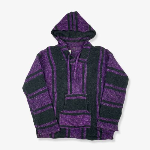Vintage Mexican Baja Hoodie Purple/Black Striped Medium