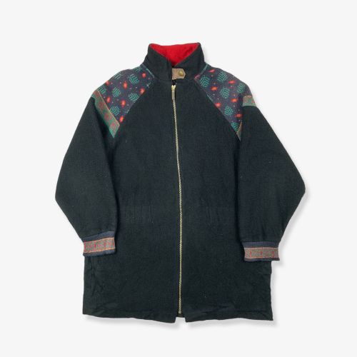 Vintage Alps Patterned Zip Up Fleece Jacket Black XL