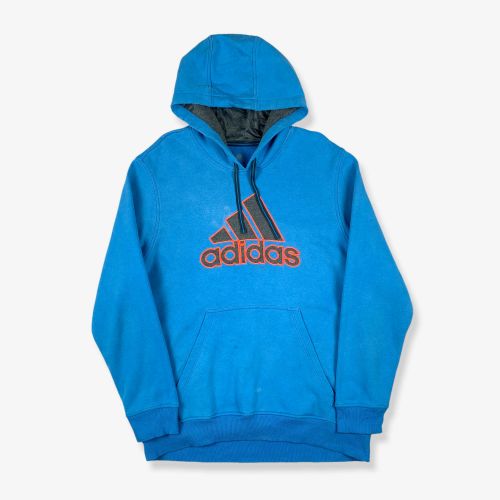 Vintage ADIDAS Spell Out Graphic Hoodie Bright Blue XL