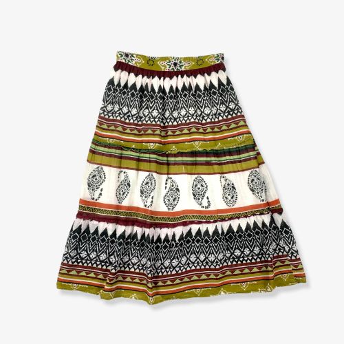 Vintage Tribal Patterned Midi Skirt Khaki/Multi Medium