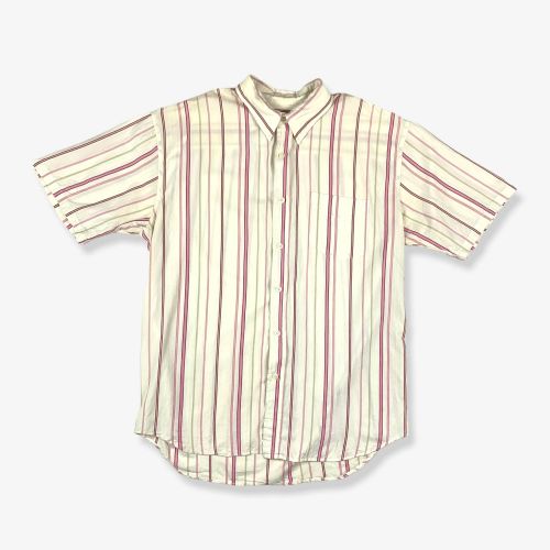 Vintage Striped Short Sleeved Summer Shirt Shirt White/Pink XL