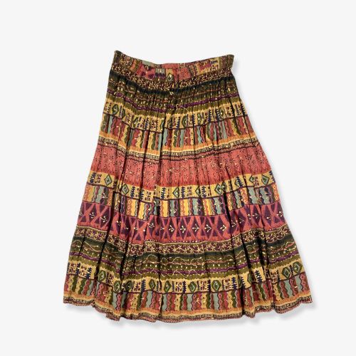 Vintage Plus Size Patterned Maxi Skirt Multicolour 2XL